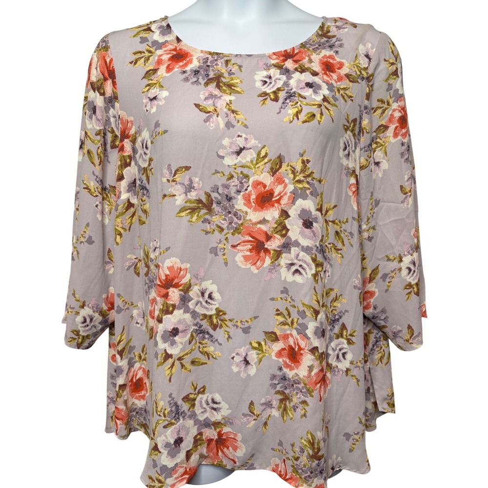 ROSE + OLIVE Lavender Floral Blouse Sz 2X Flowy Cottagecore Boho Peasant Career